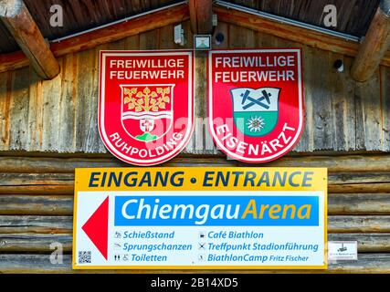 Visita l'arena Chiemgau - stadio biathlon a Ruhpolding, Germania Foto Stock