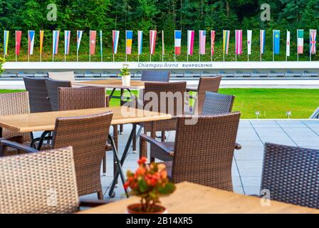 Visita l'arena Chiemgau - stadio biathlon a Ruhpolding, Germania Foto Stock