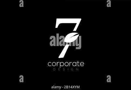 nero e bianco numero 7 sette foglia logo icona design per azienda e business. Adatto per un logotipo Illustrazione Vettoriale