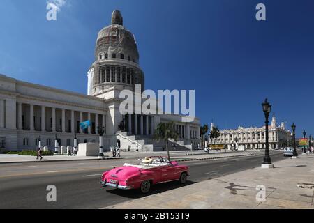 Oldtimer di fronte al campidoglio, Cuba, la Habana Foto Stock