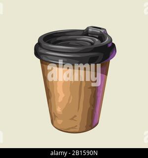 tazza di carta da caffè con tappo nero Illustrazione Vettoriale