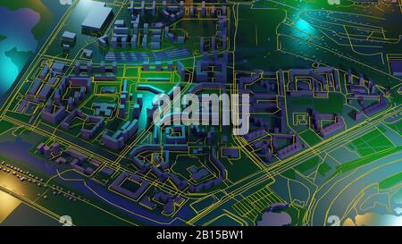 3D Image Rendering, vista aerea del paesaggio urbano in background. Il rendering 3d. Foto Stock