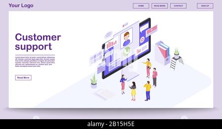Modello vettore pagina Web centro assistenza clienti Illustrazione Vettoriale