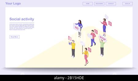 Modello vettore pagina Web attività sociale Illustrazione Vettoriale