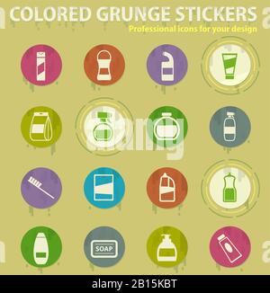 Houshold chemicals colorato grunge icone Illustrazione Vettoriale