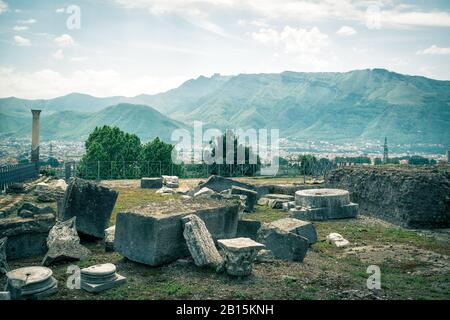 Rovine di Pompei, vicino Napoli, Italia. Pompei è un'antica città romana morta dall'eruzione del Vesuvio nel 79 d.C. Foto Stock