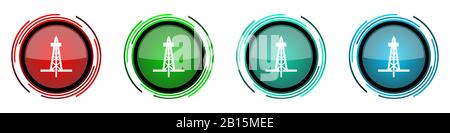 Foratura di icone vettoriali lucide rotonde, set di pulsanti per applicazioni webdesign, internet e telefono cellulare in quattro colori opzioni isolate sul retro bianco Illustrazione Vettoriale