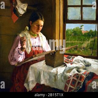 Contadino Girl Embroidering 1893 Di Philipp Malyavin Russia, Russia, Federazione, Foto Stock