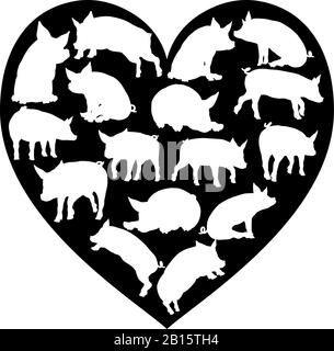 Cuore suino Silhouette Concept Illustrazione Vettoriale