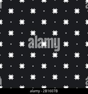 Texture geometrica vettoriale. Pattern senza cuciture con stelle e punti. Sfondo monocromatico semplice. Elemento decorativo bianco e nero per la decorazione Illustrazione Vettoriale