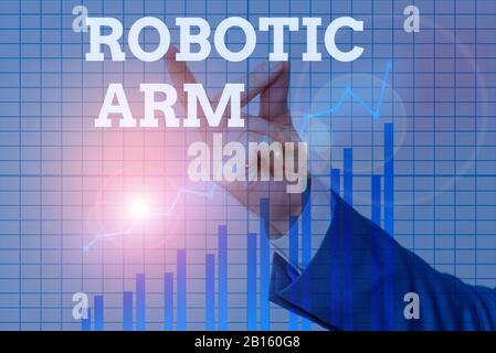 Segno di testo che mostra il braccio robotico. Business photo testo programmabile braccio meccanico con funzione simile di un braccio huanalysis Foto Stock