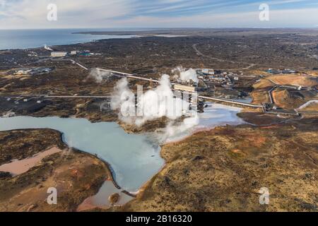 Vista aerea di una stazione geotermica in Islanda. Foto Stock