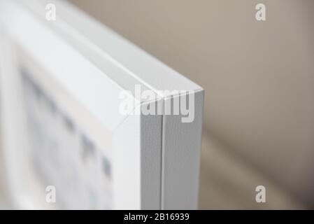 Primo piano texture view of premium autentico bianco autentico album box in pelle con spazio vuoto spazio per testo o copia. Foto Stock