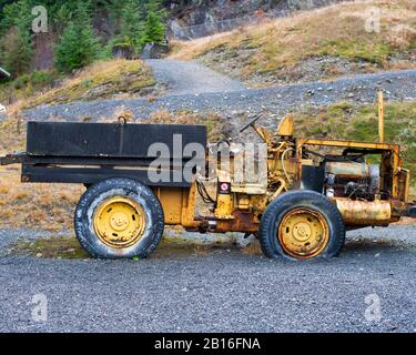 Vecchio camion di scarico al Britannia Mine Museum a Britannia Beach, British Columbia, Canada Foto Stock