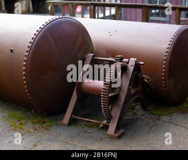 Vecchio frantoio del minerale al Britannia Mine Museum a Britannia Beach, British Columbia, Canada Foto Stock