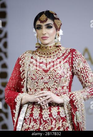 Un modello di posa per una foto durante l'Asian Wedding Show, a Manchester, 23 febbraio 2020. Foto Stock