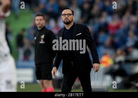 Getafe, Spagna. 23rd Feb, 2020. Getafe, Spagna; 23/02/2020.- Calcio di calcio della Liga partita spagnola 25 2019-2020, Getafe FC contro Siviglia tenuto al Colosseo Alfonso Perez, a Getafe, Madrid. Pullman Getafe Lopetegui. Punteggio finale 0-3 vincitore Sevilla. Lucas Ocampos, Fernando Reges e Jukes Konude segnano gli obiettivi. Credit: Juan Carlos Rojas/Picture Alliance | Usage Worldwide/Dpa/Alamy Live News Foto Stock