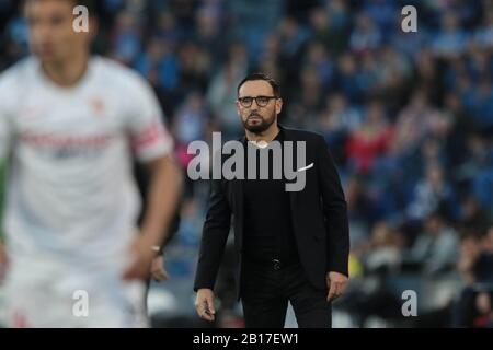 Getafe, Spagna. 23rd Feb, 2020. Getafe, Spagna; 23/02/2020.- Calcio di calcio della Liga partita spagnola 25 2019-2020, Getafe FC contro Siviglia tenuto al Colosseo Alfonso Perez, a Getafe, Madrid. Pullman Getafe Lopetegui. Punteggio finale 0-3 vincitore Sevilla. Lucas Ocampos, Fernando Reges e Jukes Konude segnano gli obiettivi. Credit: Juan Carlos Rojas/Picture Alliance | Usage Worldwide/Dpa/Alamy Live News Foto Stock