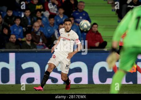 Getafe, Spagna. 23rd Feb, 2020. Getafe, Spagna; 23/02/2020.- Calcio di calcio della Liga partita spagnola 25 2019-2020, Getafe FC contro Siviglia tenuto al Colosseo Alfonso Perez, a Getafe, Madrid. Sevilla giocatore Navas. Punteggio finale 0-3 vincitore Sevilla. Lucas Ocampos, Fernando Reges e Jukes Konude segnano gli obiettivi. Credit: Juan Carlos Rojas/Picture Alliance | Usage Worldwide/Dpa/Alamy Live News Foto Stock