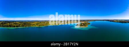 Luftaufnahme, Deutschland, Bayern, Bachern, Landkreis Stranberg, Wörth Vedi mit der Wörth insel bzw. Mausinsel Foto Stock