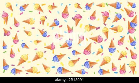 Sfondo senza cuciture con molte coni gelato illustrazione Illustrazione Vettoriale