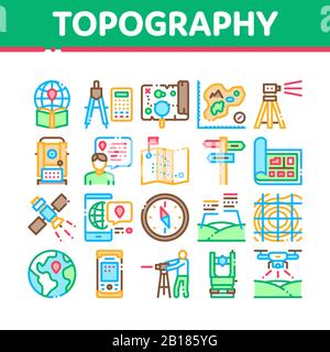 Icone Della Raccolta Di Ricerca Topografica Imposta Vettore Illustrazione Vettoriale