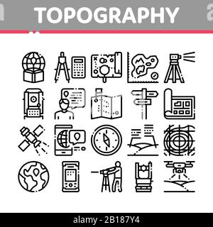 Icone Della Raccolta Di Ricerca Topografica Imposta Vettore Illustrazione Vettoriale