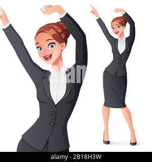 Buone donne d'affari che ballano in ufficio. Illustrazione del vettore isolato. Illustrazione Vettoriale