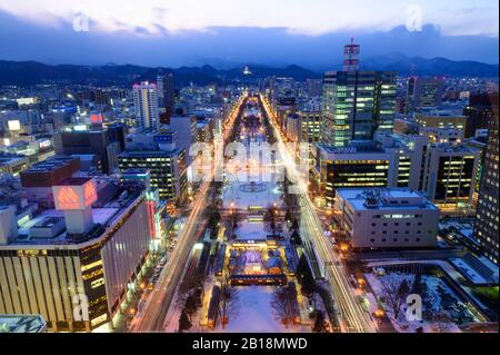 Vista notturna del parco di Oori dalla Torre della TV di Sapporo Foto Stock