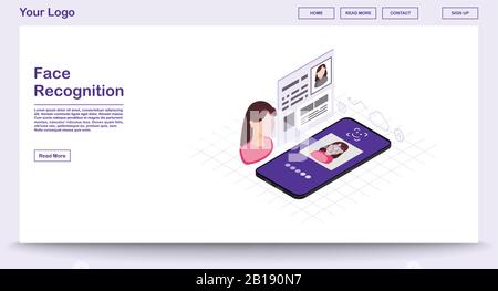 Modello vettore pagina web di analisi di Faceprint Illustrazione Vettoriale