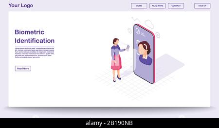 Modello vettoriale della pagina web di identificazione biometrica Illustrazione Vettoriale