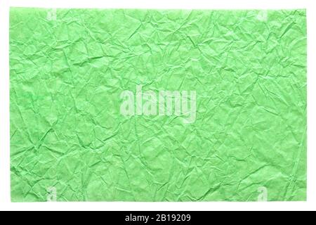 Struttura in foglio di carta stropicciata isolata in colore verde per il tuo bel look della carta di auguri. Foto Stock