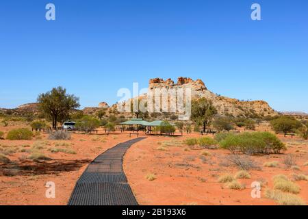 bushcamp remoto in Chambers Pillar Historical Reserve, Northern Territory, NT, Australia Foto Stock