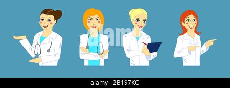 Illustrazione del vettore, insieme delle ragazze medici isolati Illustrazione Vettoriale