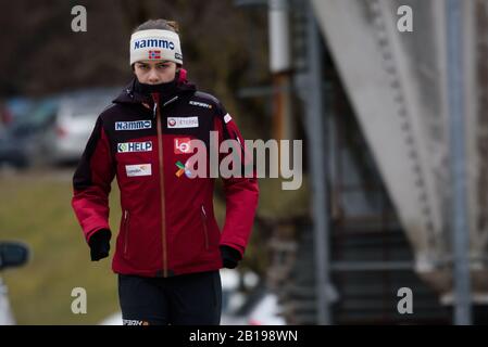 Ljubno, Slovenia. 23rd Feb, 2020. Il 23 febbraio 2020 a Ljubno, Slovenia, atleta norvegese che si è riscaldato alla FIS Ski Jumping World Cup Ljubno 2020. (Foto Di Rok Rakun/Pacific Press) Credito: Pacific Press Agency/Alamy Live News Foto Stock