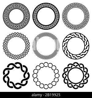 Set di cornici mandala vettore celtico irlandese, motivo rotondo intrecciato - biglietto di auguri e sfondo invisitione, design del giorno di San Patrizio Illustrazione Vettoriale