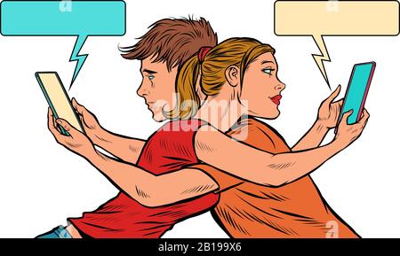 Un paio di giovani e una ragazza con smartphone Illustrazione Vettoriale