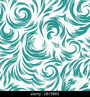 Tracciato vettoriale turchese senza cuciture di linee uniformi sotto forma di cerchi e spirali. Texture per la finitura di tessuti o carta da imballaggio in colori pastello Illustrazione Vettoriale