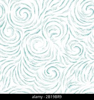 Ripetizione vettoriale senza giunzioni di linee uniformi sotto forma di cerchi e spirali. Texture turchese per la decorazione di tessuti o carta da imballaggio. Onde o. Illustrazione Vettoriale