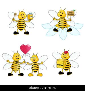 Cartoon cute ape mascotte set vettore personaggio Illustrazione Vettoriale