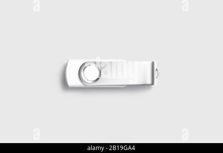 Chiavetta usb vuota chiusa bianca mock-up, sfondo grigio Foto Stock