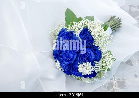 Bouquet di rose blu su sfondo bianco Foto stock - Alamy