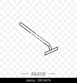 linea vettore rasoio, icona lineare. Icona rasoio da uomo per rasatura. Semplice illustrazione dell'icona del vettore del rasoio MAN per il disegno di fotoricettore isolato Illustrazione Vettoriale