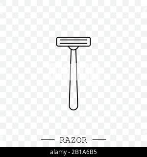 linea vettore rasoio, icona lineare. Icona rasoio da uomo per rasatura. Semplice illustrazione dell'icona del vettore del rasoio MAN per il disegno di fotoricettore isolato Illustrazione Vettoriale