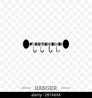appendiabiti icona nera vettore. icona di appendiabiti per vestiti. Gancio con ganci. Appendiabiti per asciugamani e cappelli Illustrazione Vettoriale