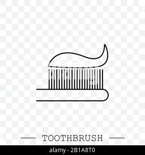 Icona della linea vettoriale dello spazzolino da denti con porzione di dentifricio applicata. Vettore icona spazzolino da denti. Pulizia dei denti. Linea, lineare con tratto modificabile. Toot dentale Illustrazione Vettoriale