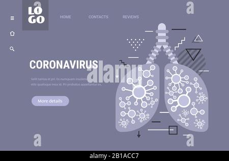 Epidemia MERS-cov virus influenzale fluttuante infettato polmoni umani wuhan coronavirus 2019-nCoV pandemia di salute medica rischio copia orizzontale vettore illustrazione Illustrazione Vettoriale