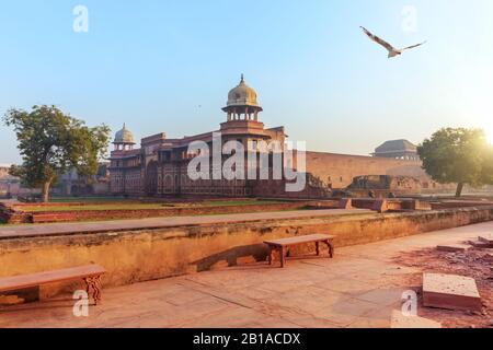 Red Fort di Agra cortile, alba vista, India Foto Stock