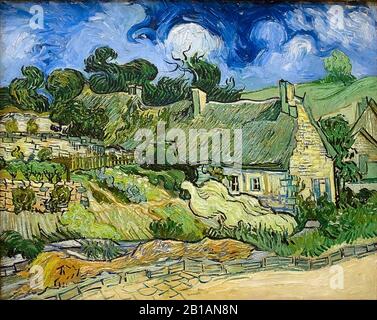 Cottages di paglia a Cordeville, 1890 - dipinto di Vincent van Gogh - Immagine Ad Alta risoluzione e qualità Foto Stock