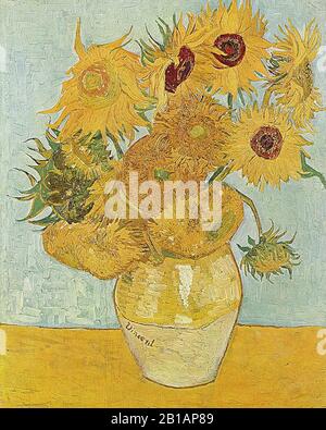 Vaso con 12 girasoli 1888 - dipinto di Vincent van Gogh - Immagine Ad Altissima risoluzione e qualità Foto Stock